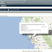 A view of the Marine Debris Clearinghouse map showing NOAA-funded projects.