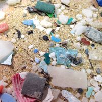 Microplastics in sand.