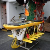 A wave glider before being launched from the NOAA Ship Oscar Dyson. 