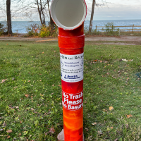A monofilament recycling bin, pained by workshop participants, that can be brought home and used within their communities (Credit: NOAA).