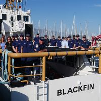 Uncrewed Aircraft Systems Training team consisting of USCG drone pilots and representatives from OR&R, USCG, Water Mapping LLC., and the Couvillion Group on board the USCG Cutter Blackfin (Image Credit: NOAA)