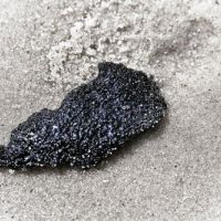 flat, black tar glob on sand.