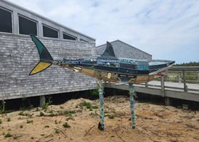Atlantic White Shark sculpture constructed out of marine debris collected from seashore beaches
