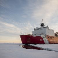 Large vessel in icy conditions.