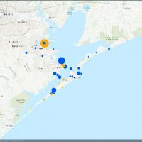 Map depicting monofilament bin locations with dots.