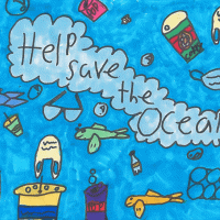 A child's drawing of marine debris.