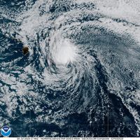 GeoColor Imagery of Tropical Storm Calvin on July 18 as it approaches Hawaii. Image credit: CIRA/NOAA