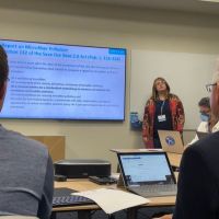 NOAA Marine Debris Program Research Coordinator, Carlie Herring, presenting to the IJC Microplastics Monitoring and Risk Assessment Working Group (Credit: NOAA).