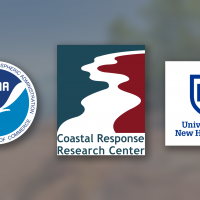 NOAA logo, Coastal Response Research Center logo, and University of New Hampshire logo, embedded on a blurred image of nature.