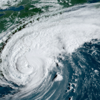 A satellite image of a hurricane. 