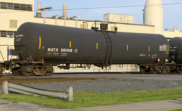 A DOT-111 car, which is currently the type of train car that carries Bakken crude oil.